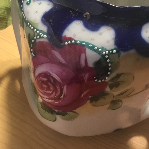 Antique Pre-Nippon 1800's Royal Nippon Hand-Painted Floral Cobalt Biscuit Jar - Picture 4 of 10